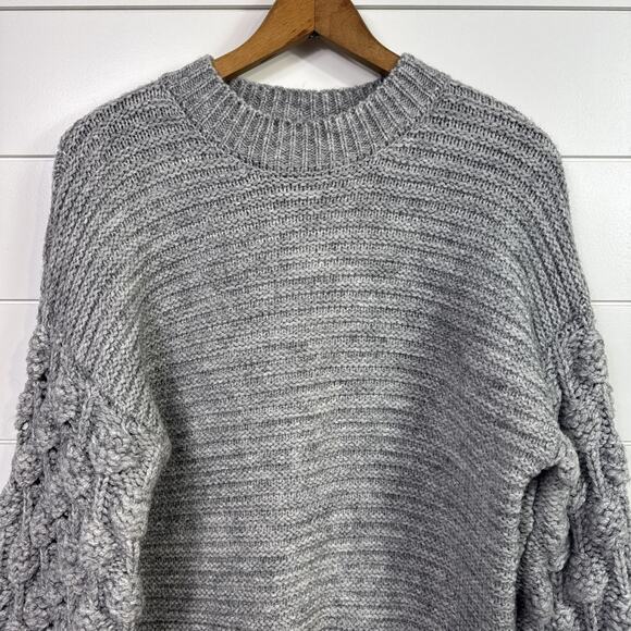 Harper Heritage Chunky Knit Boho Rosalyn Bobble Sleeve Sweater Gray sz M - Picture 2 of 6